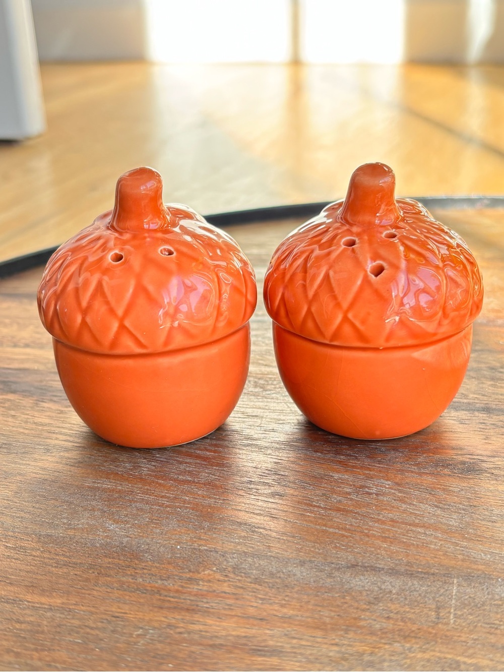 Vintage Orange Ceramic Acorn Salt and Pepper Shaker Set Thanksgiving Fall Decor